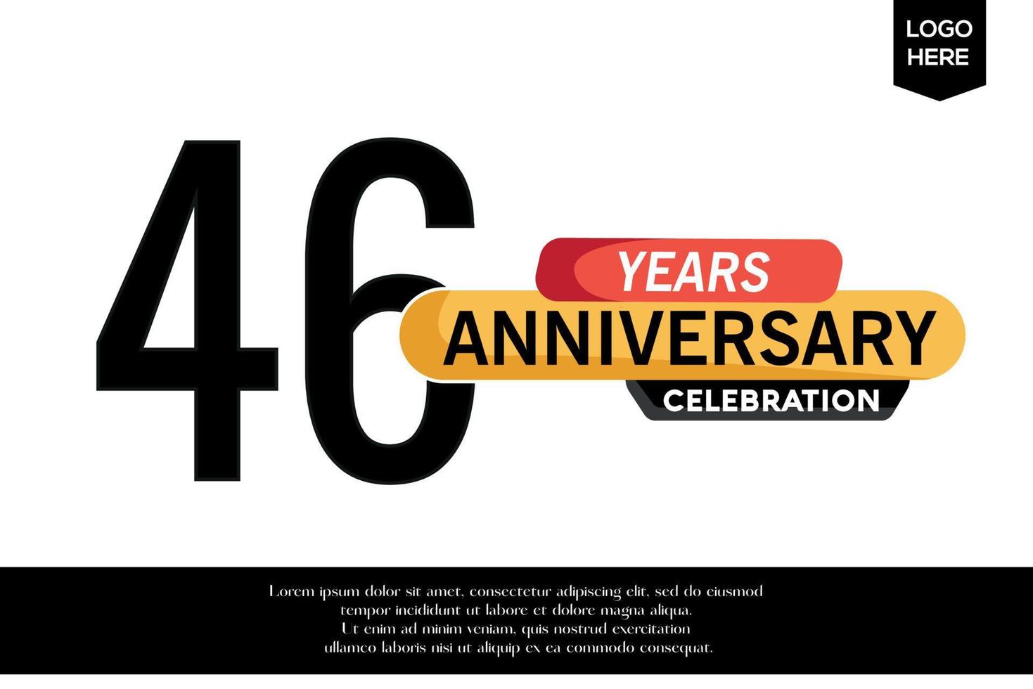 46th anniversary celebration logotype black yellow colored with text in gray color isolated on white background vector template design