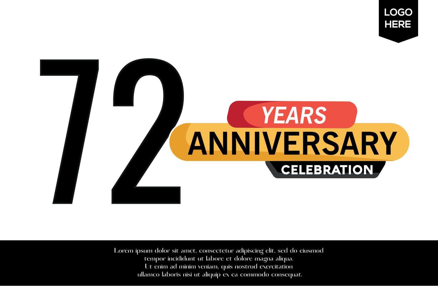 72 aniversario celebracion logotipo negro amarillo de colores con texto en gris color aislado en blanco antecedentes vector modelo diseño