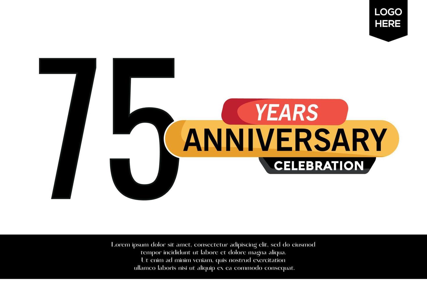 75th anniversary celebration logotype black yellow colored with text in gray color isolated on white background vector template design