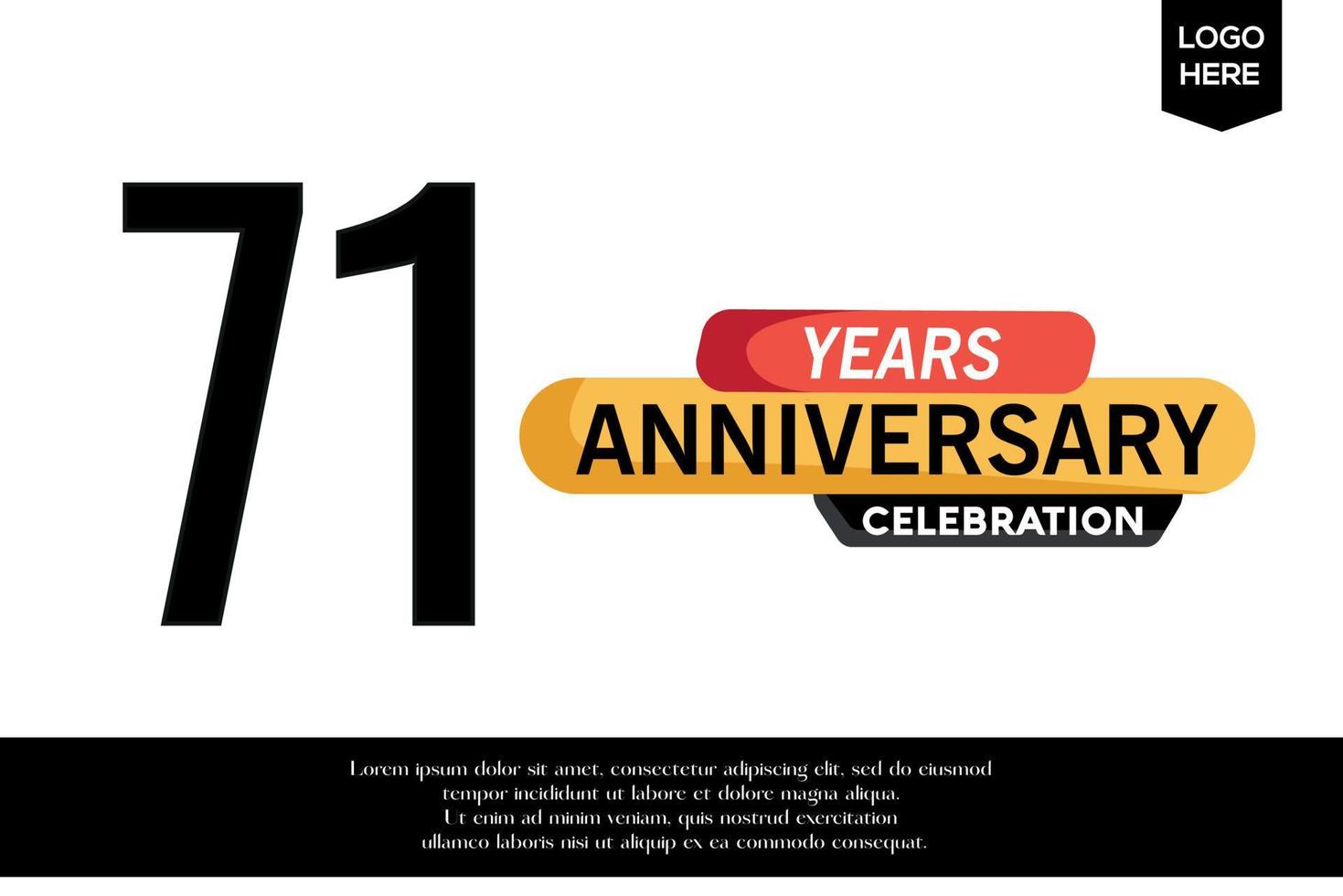 71 aniversario celebracion logotipo negro amarillo de colores con texto en gris color aislado en blanco antecedentes vector modelo diseño