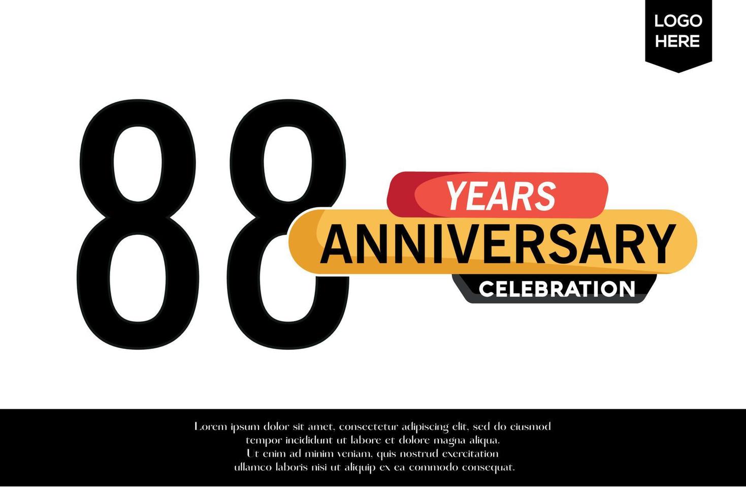 88th anniversary celebration logotype black yellow colored with text in gray color isolated on white background vector template design