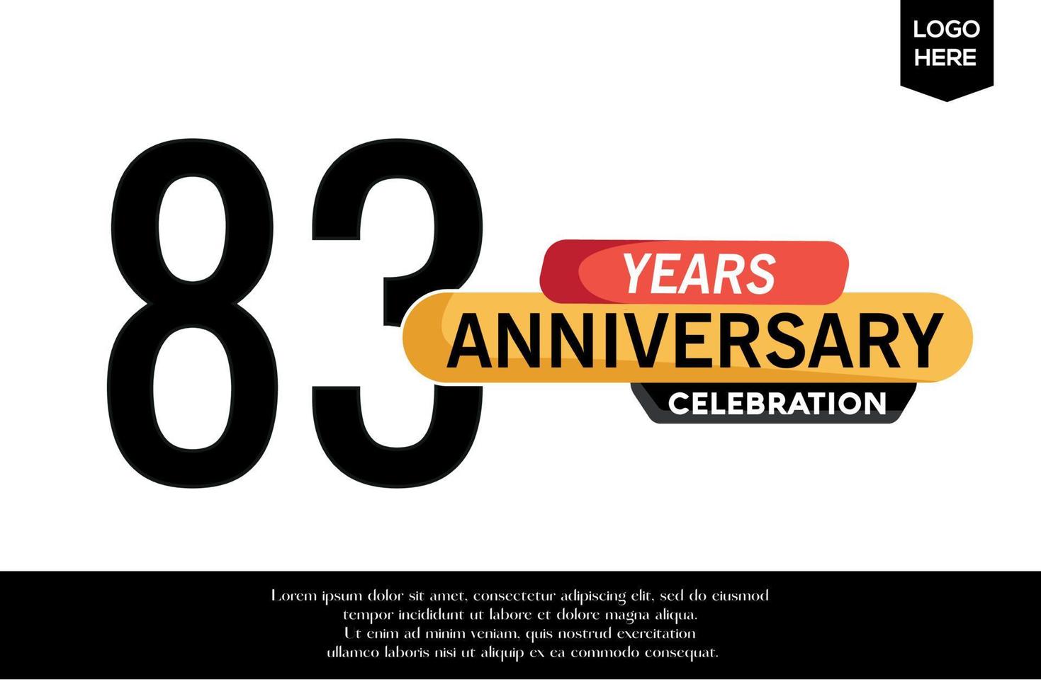 83º aniversario celebracion logotipo negro amarillo de colores con texto en gris color aislado en blanco antecedentes vector modelo diseño
