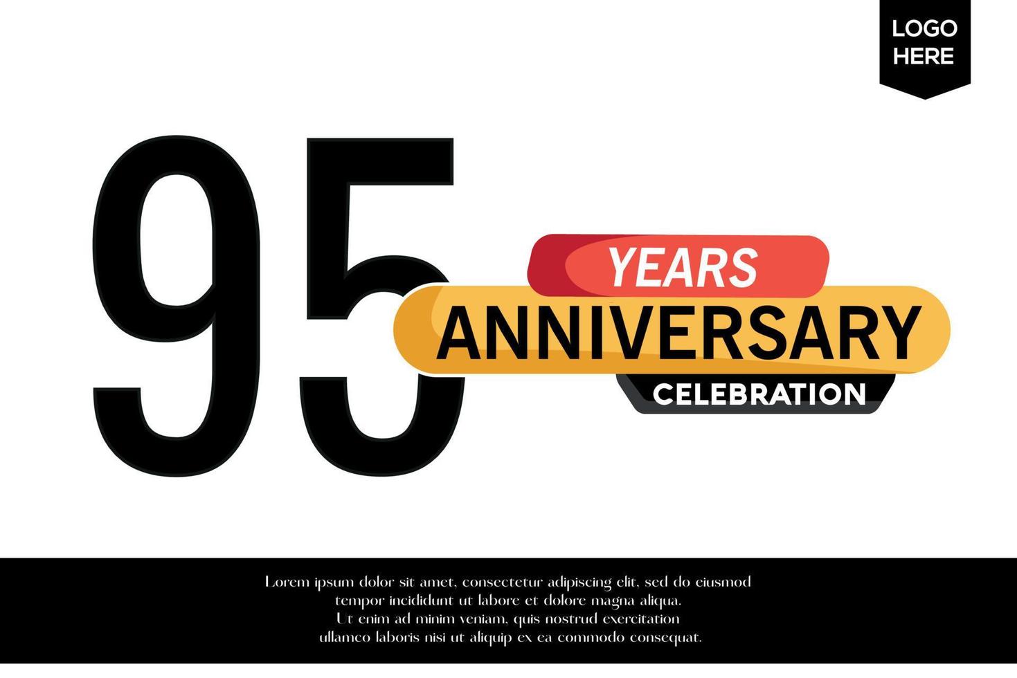 95th anniversary celebration logotype black yellow colored with text in gray color isolated on white background vector template design