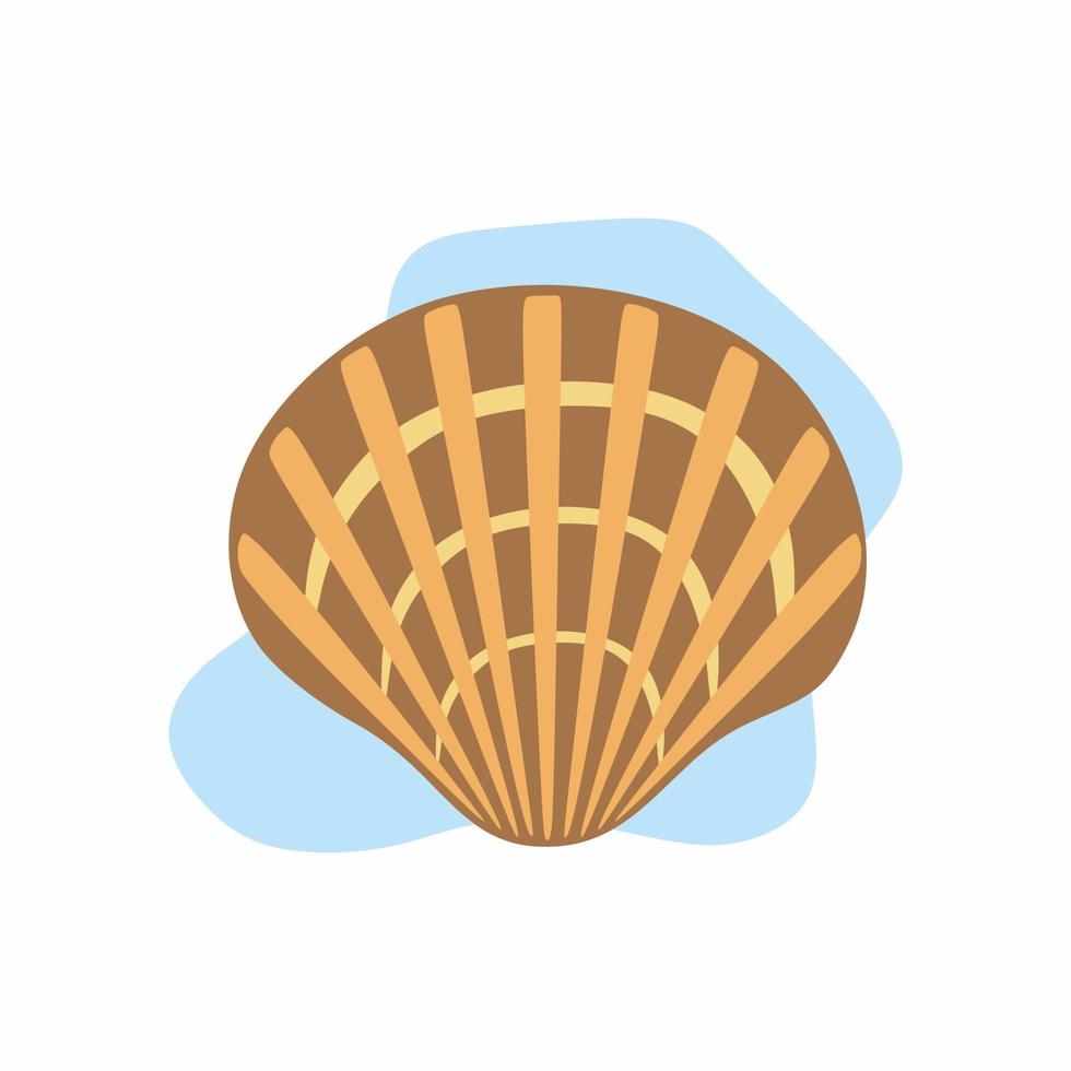 Scallop seashell. Vector on blue drop isolated on white background