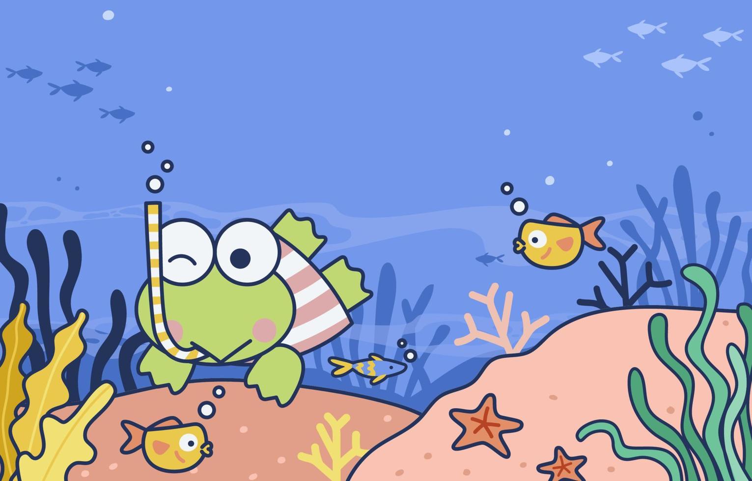 Background of Diving Cute Frog vector