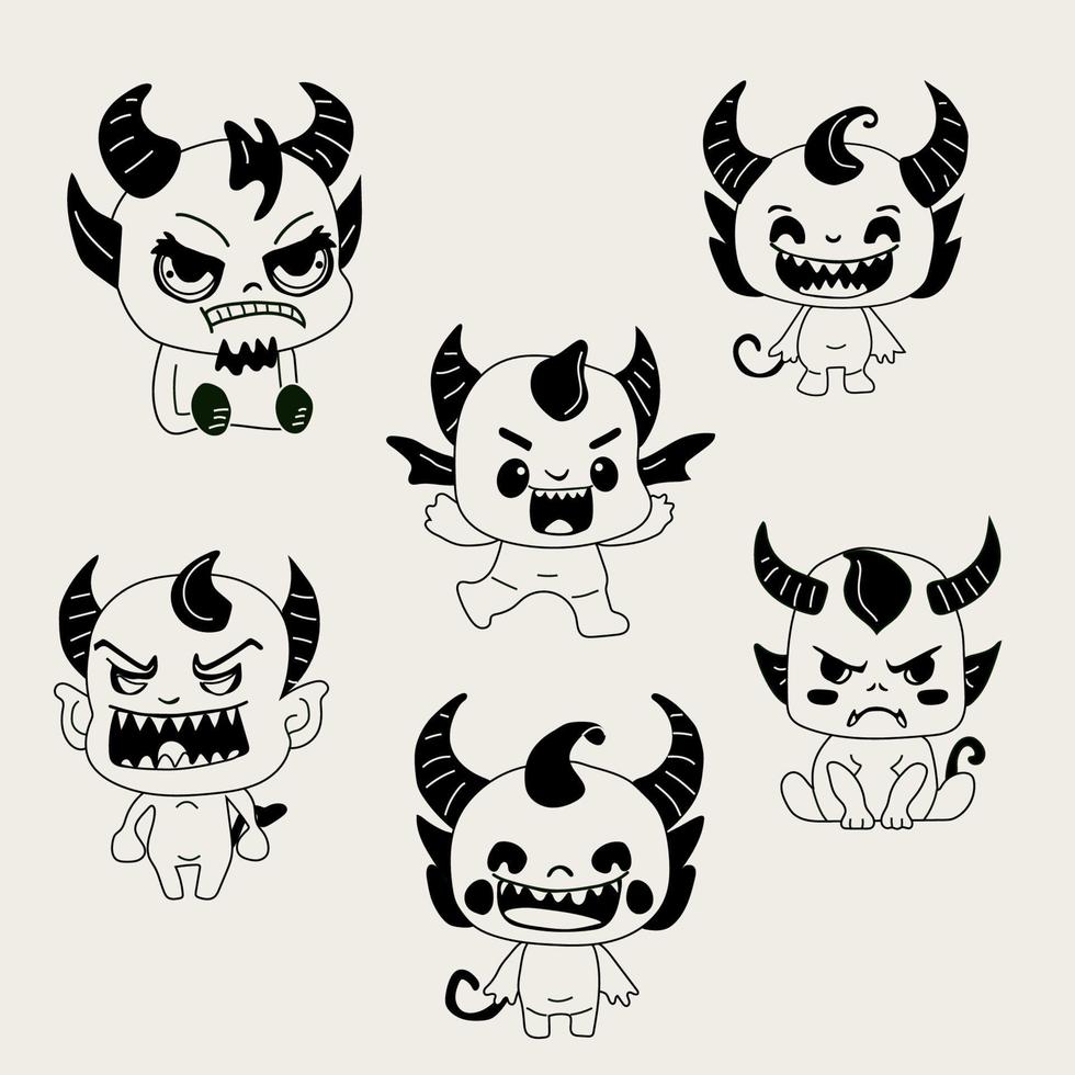 Stickers emoji emoticon emotion happy characters sweet hellish entity cute horned devil, evil spirit, devilry, impure force vector