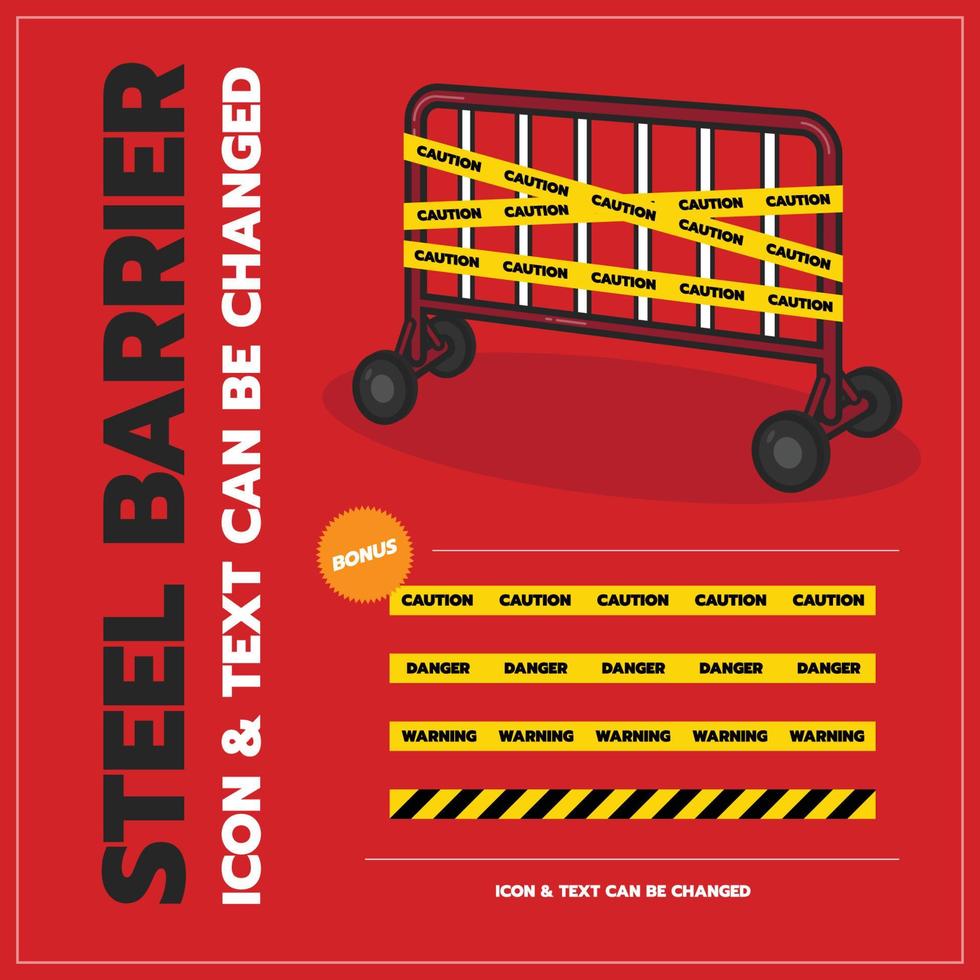 Steel barrier with wheels isometric, icons and text can be changed, icon, vector design, isolated background.