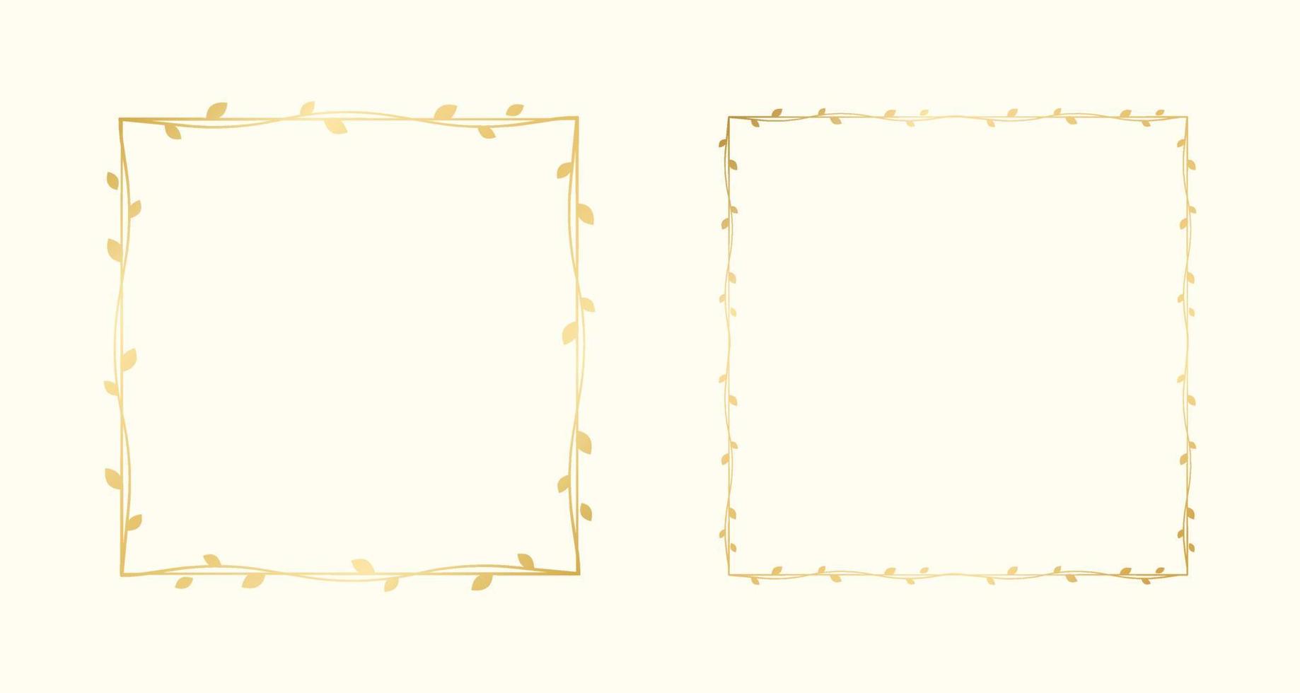 Square gold vine frame wedding elegant wreath. Golden frame with botanical design. Vector isolated illustration.