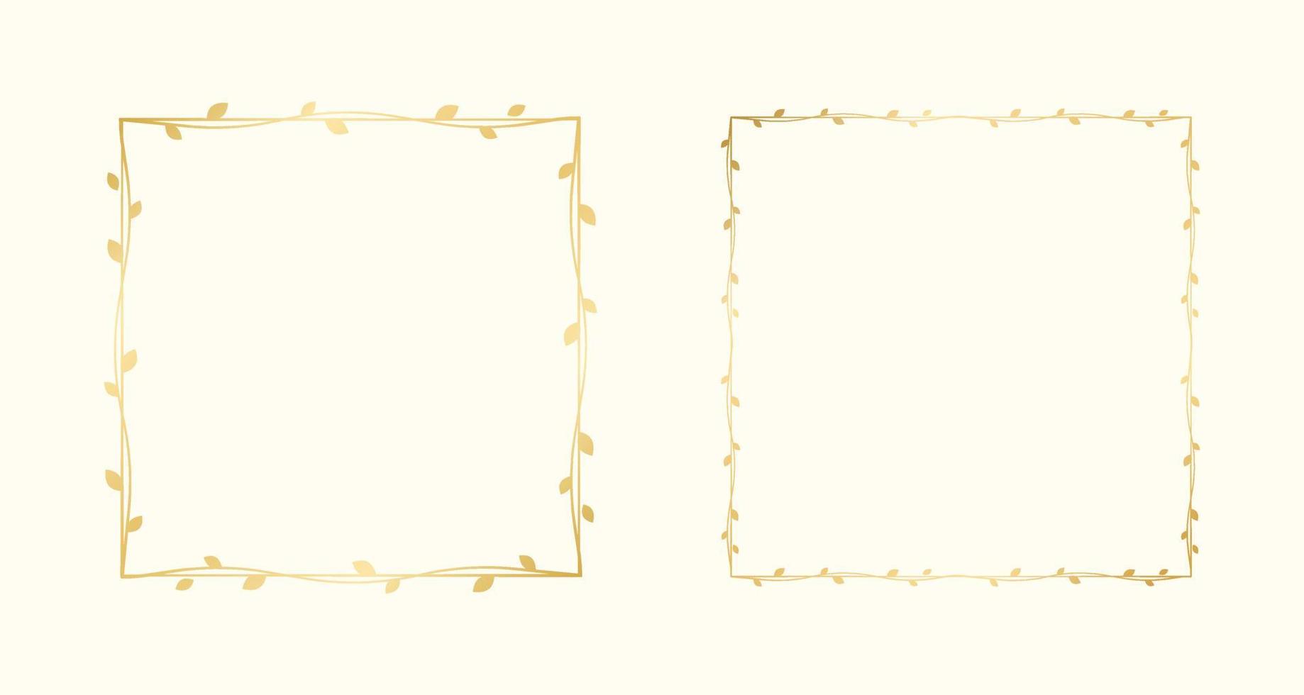 Square gold vine frame wedding elegant wreath. Golden frame with botanical design. Vector isolated illustration.