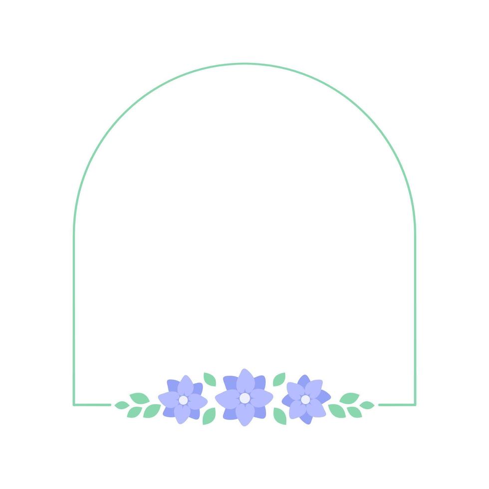 Lavender floral arch frame template. Geometric border with vine and flower pattern. Vector rounded border with space for text.