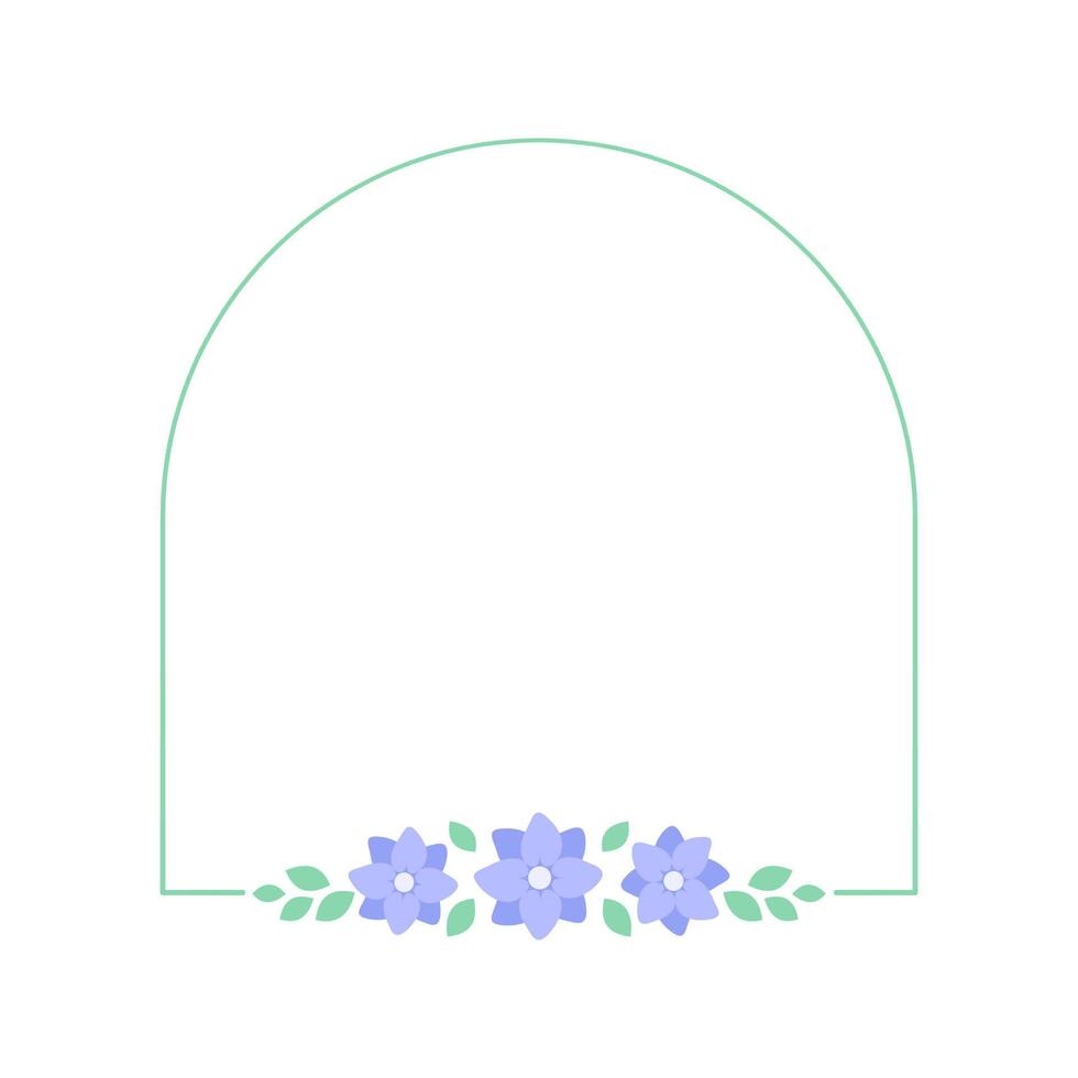 Lavender floral arch frame template. Geometric border with vine and flower pattern. Vector rounded border with space for text.