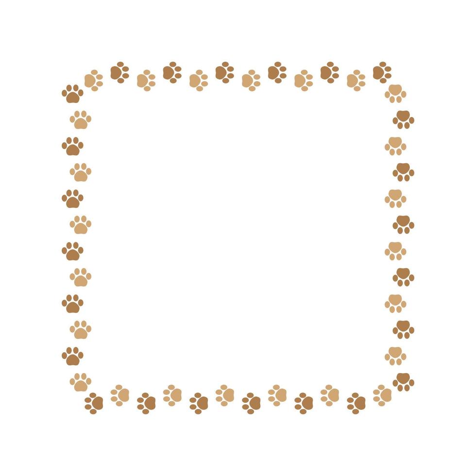 Square frame made of animal paw prints with empty space for your text and images. Cute dog paw print border. Vector illustration