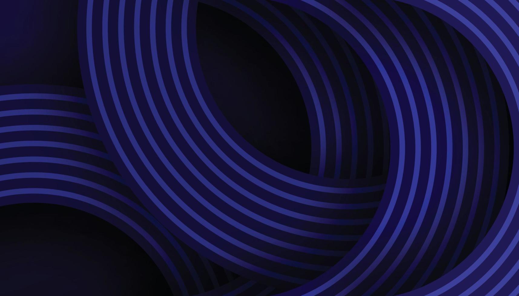 3D Modern Wave Line Abstract Black Background. Overlapping Blue Lines with Shadow on Dark Background. Vector Illustration