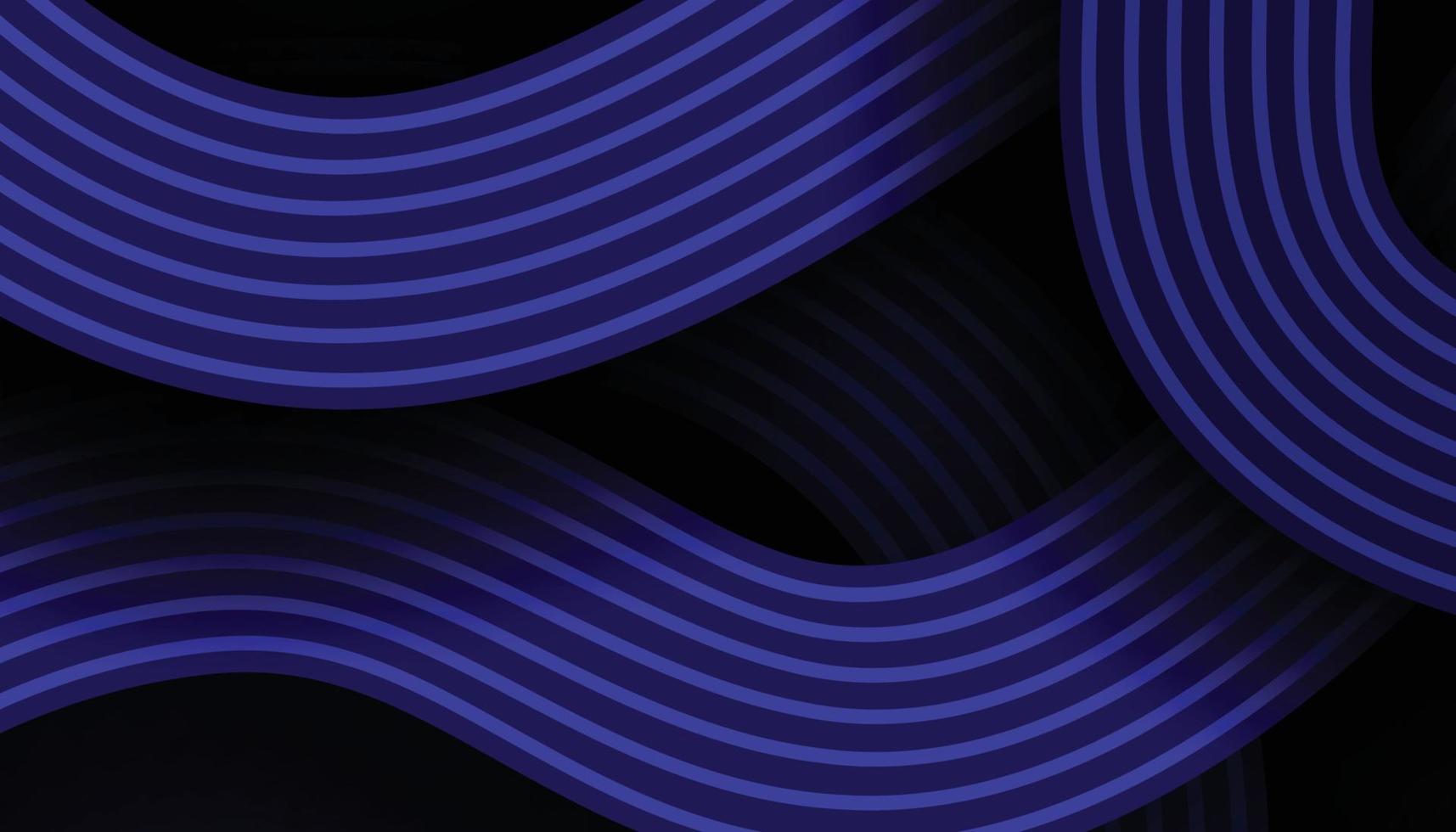 3D Modern Wave Line Abstract Black Background. Overlapping Blue Lines with Shadow on Dark Background. Vector Illustration