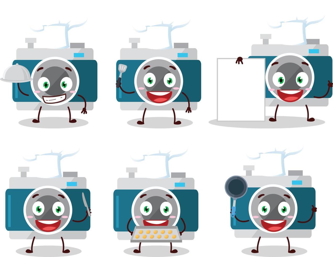 Cartoon character of camera pocket with various chef emoticons vector