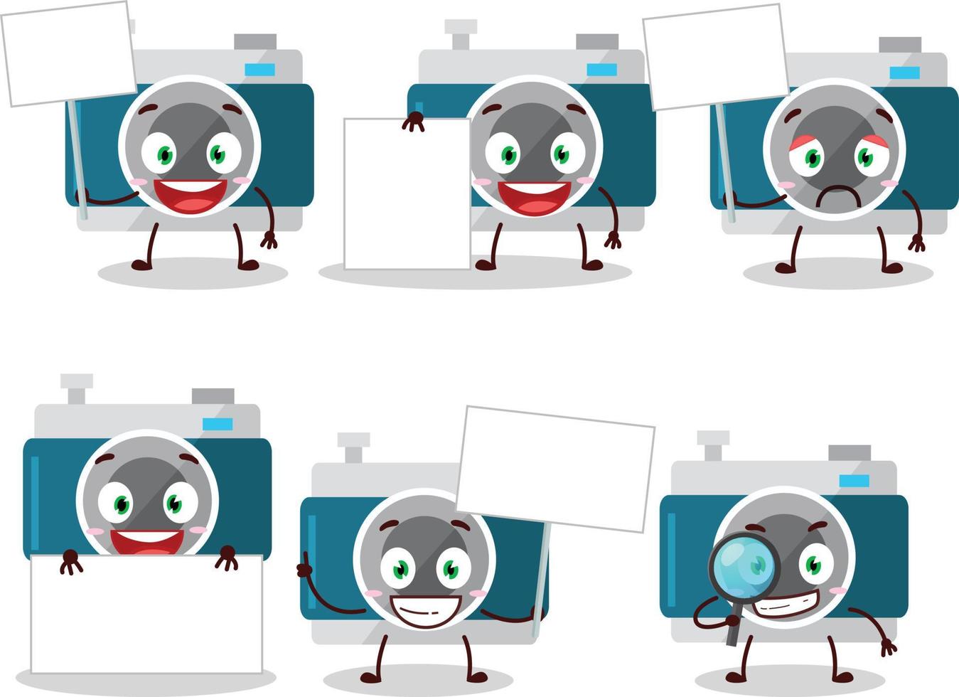 Camera pocket cartoon with character bring information board vector
