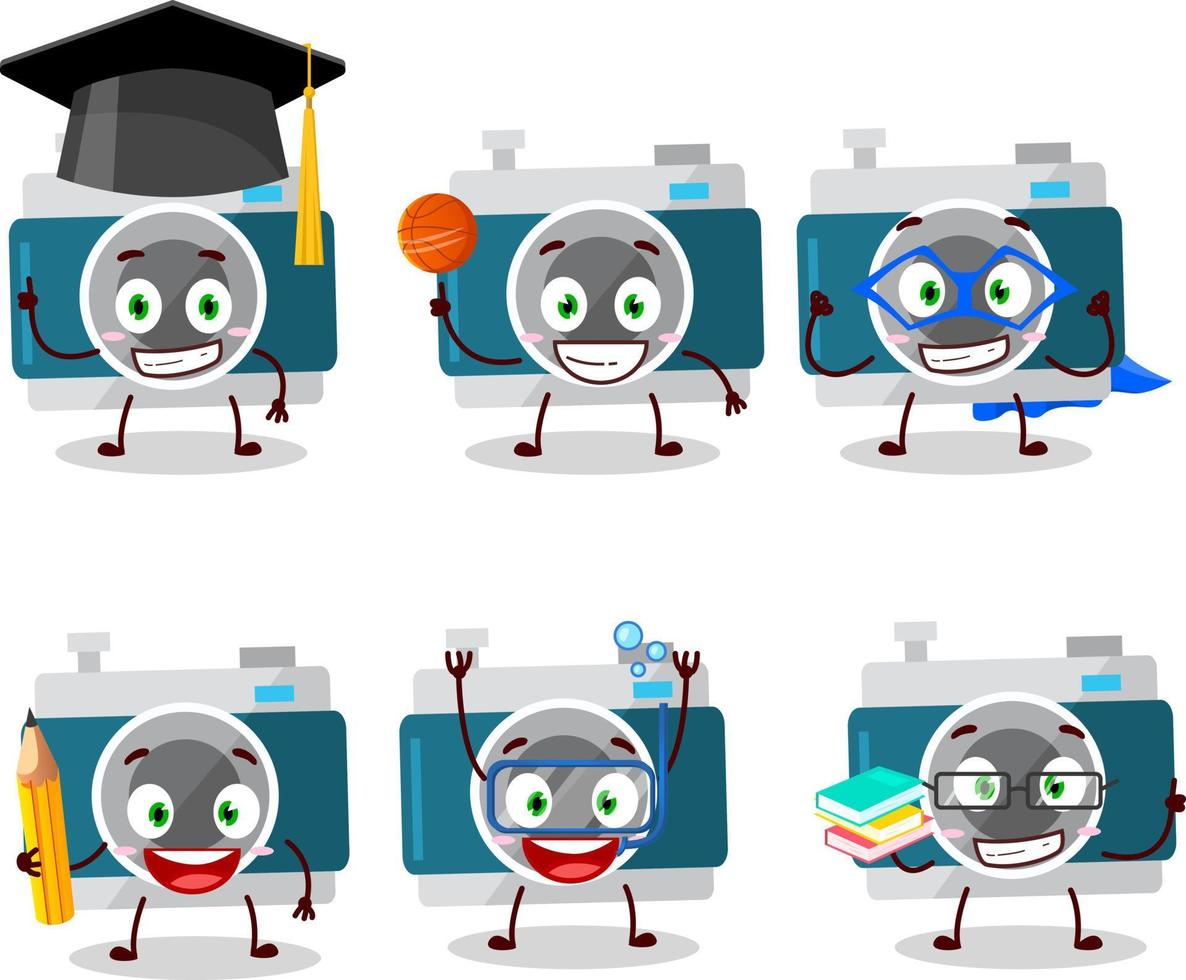 School student of camera pocket cartoon character with various expressions vector