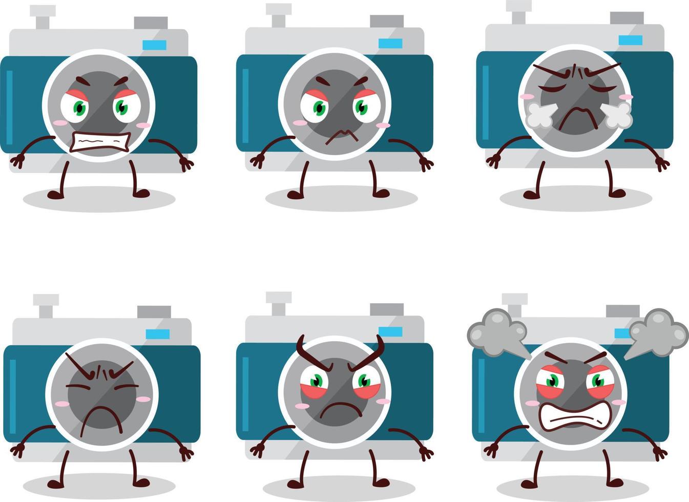 Camera pocket cartoon character with various angry expressions vector