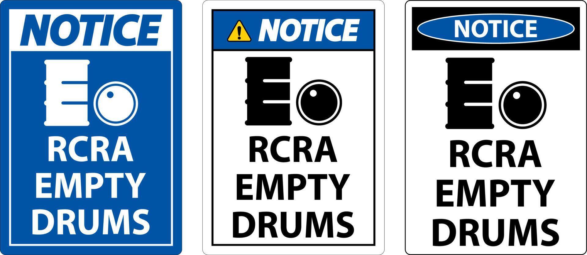 Notice Sign RCRA Empty Drums On White Background vector