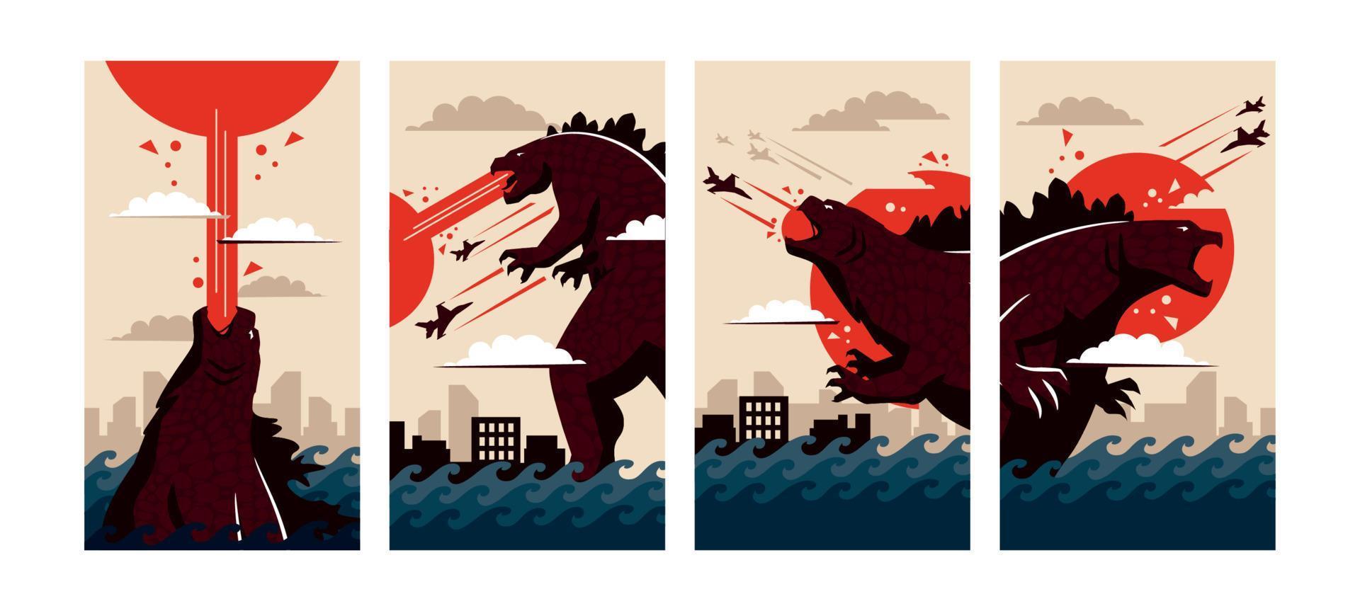 Lizard Monster Attacking the City Social Media Story vector