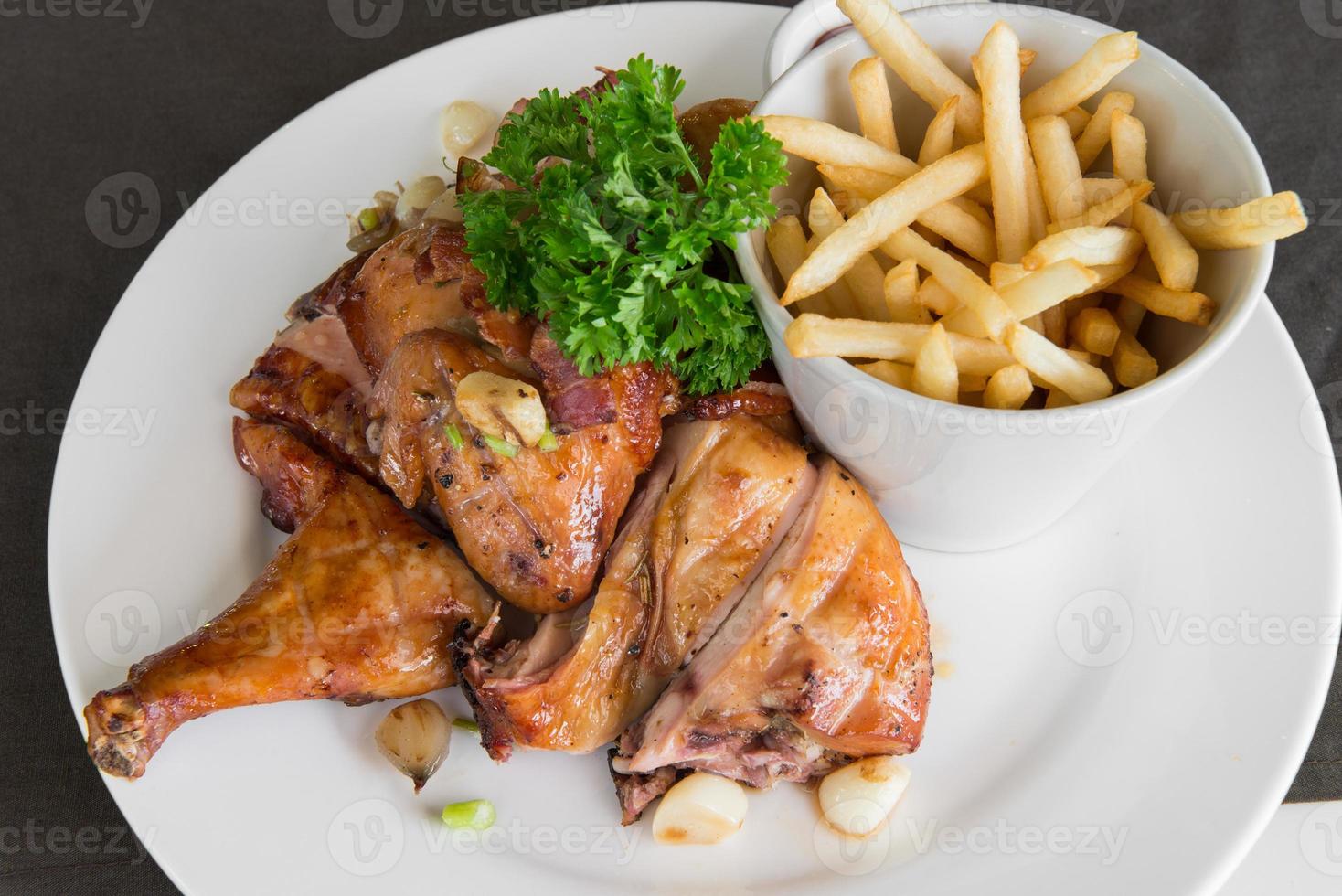 Meat Dishes - Grilled Chicken with French fried photo