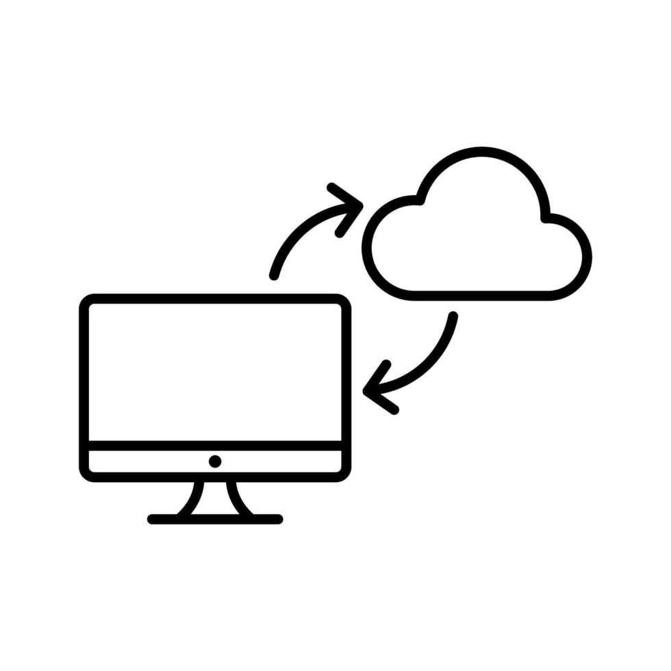 computadora nube sincronizar, nube informática, apoyo concepto icono en línea estilo diseño aislado en blanco antecedentes. editable ataque. vector