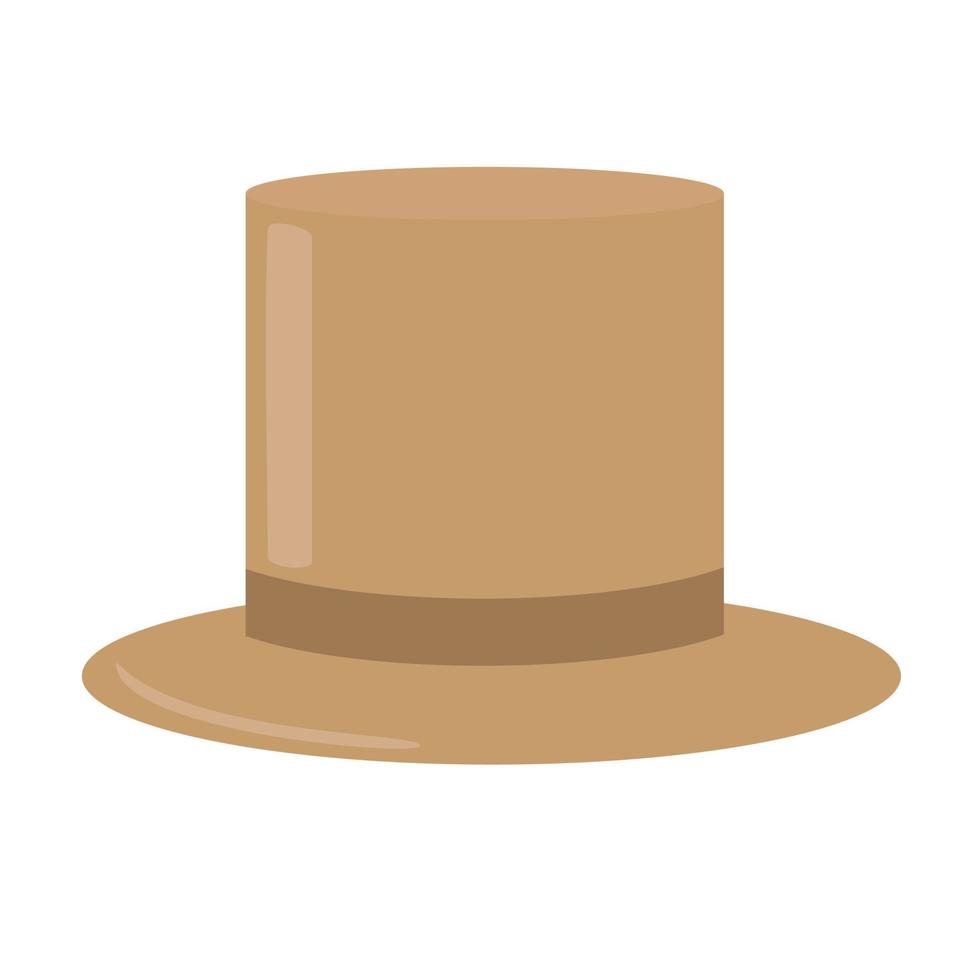 Top hat isolated on white background. Old classic man's hat tan color. Vector illustration.