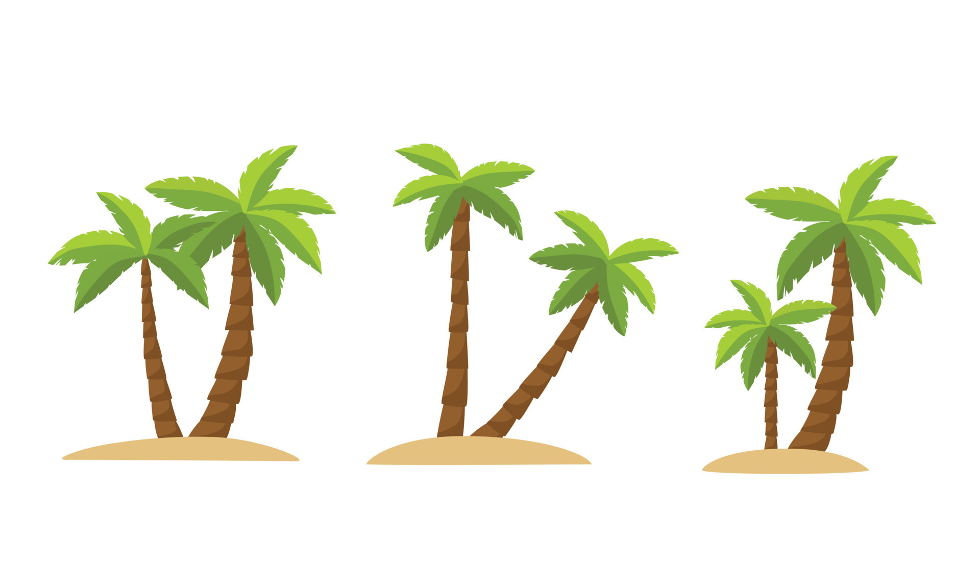 Set of a couple of palm trees in cartoon style. Collection of mini