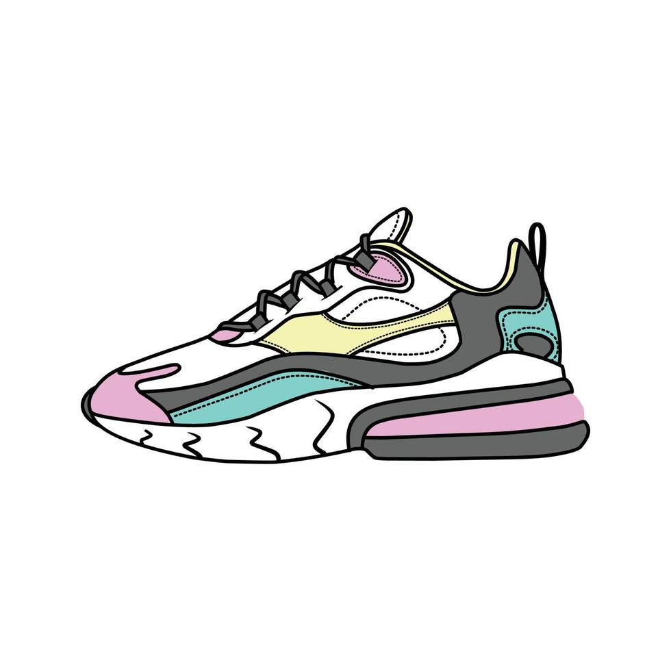 Sneakers Design with Side angle. Sport shoes . Draft. Flat design. Vector illustration. Sneakers in a flat style. Side view sneakers. Fashion sneakers.