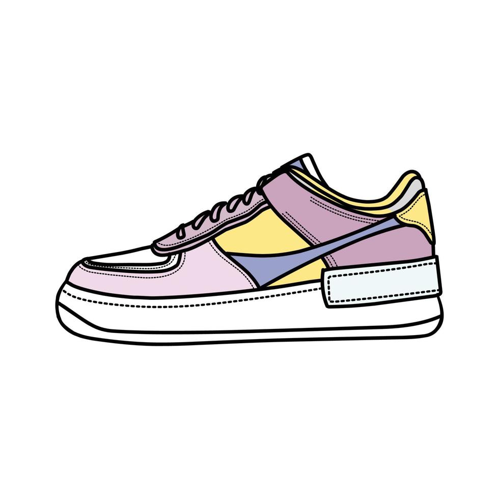 Sneakers Design with Side angle. Sport shoes . Draft. Flat design. Vector illustration. Sneakers in a flat style. Side view sneakers. Fashion sneakers.