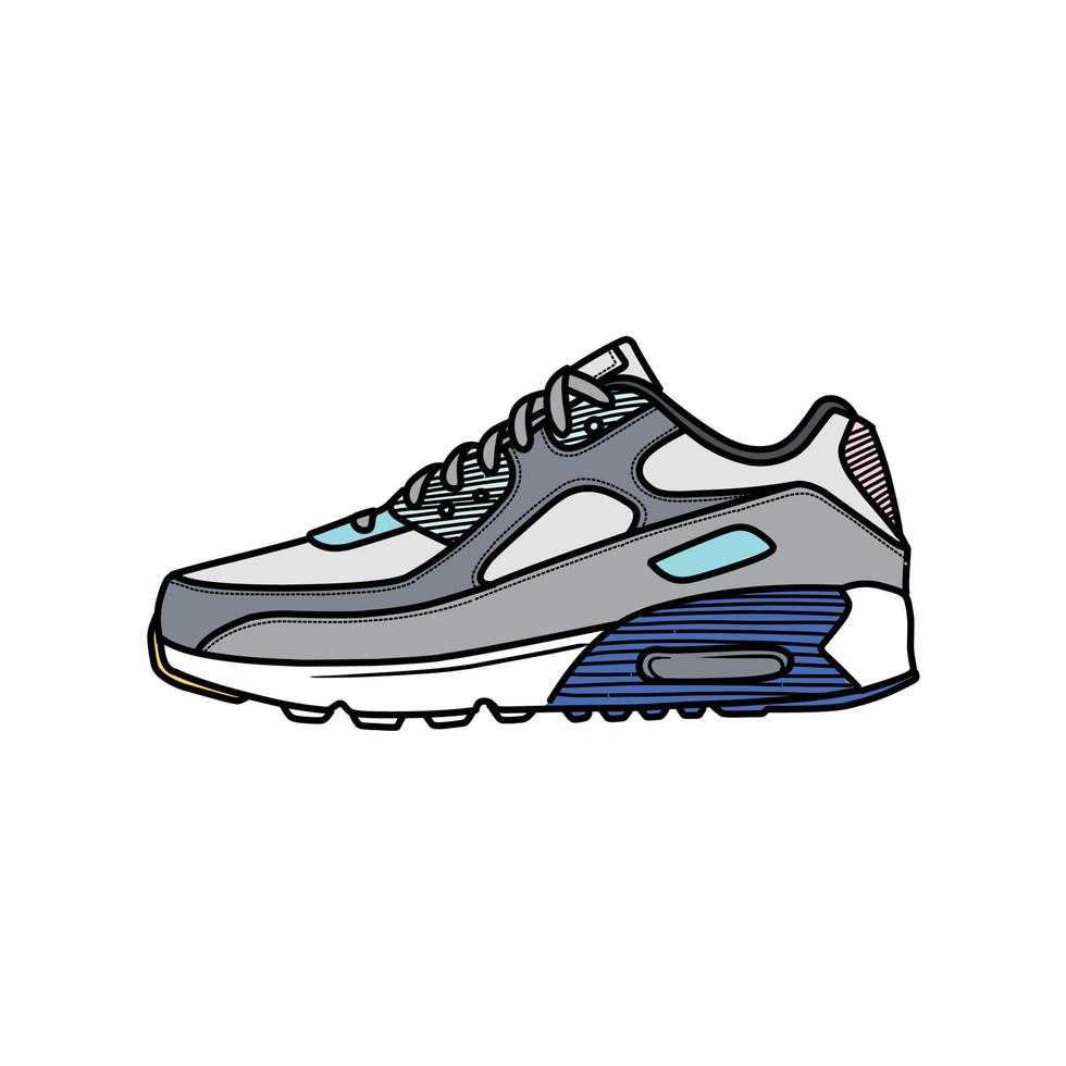 Sneakers Design with Side angle. Sport shoes . Draft. Flat design. Vector illustration. Sneakers in a flat style. Side view sneakers. Fashion sneakers.