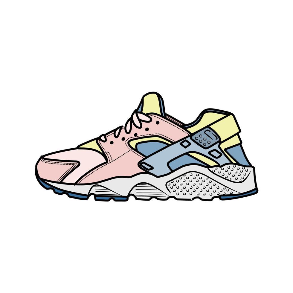Sneakers Design with Side angle. Sport shoes . Draft. Flat design. Vector illustration. Sneakers in a flat style. Side view sneakers. Fashion sneakers.