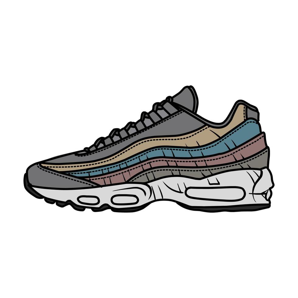 Sneakers Design with Side angle. Sport shoes . Draft. Flat design. Vector illustration. Sneakers in a flat style. Side view sneakers. Fashion sneakers.