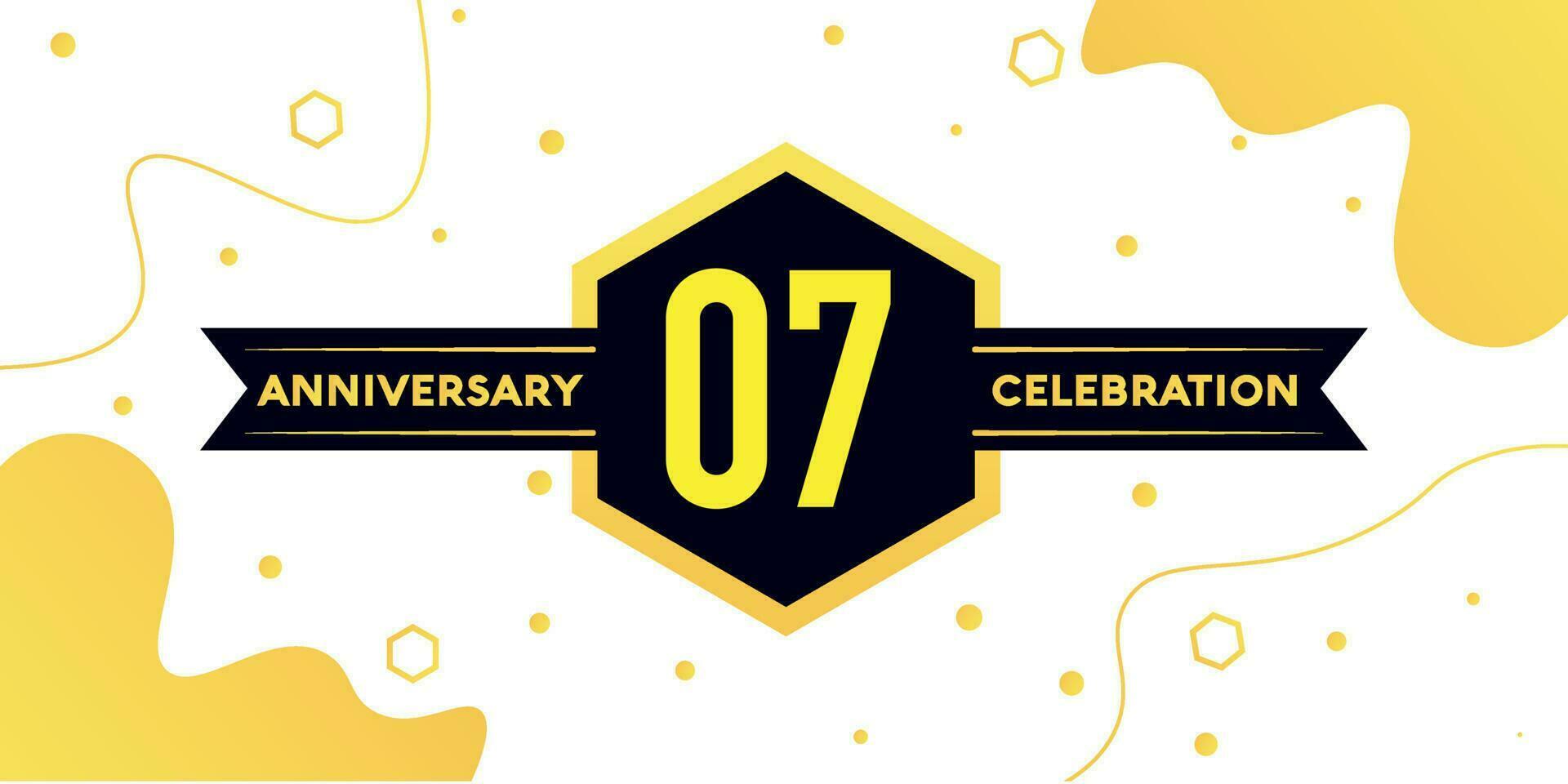 07 years anniversary logo vector design with yellow geometric shape with black and abstract design on white background template