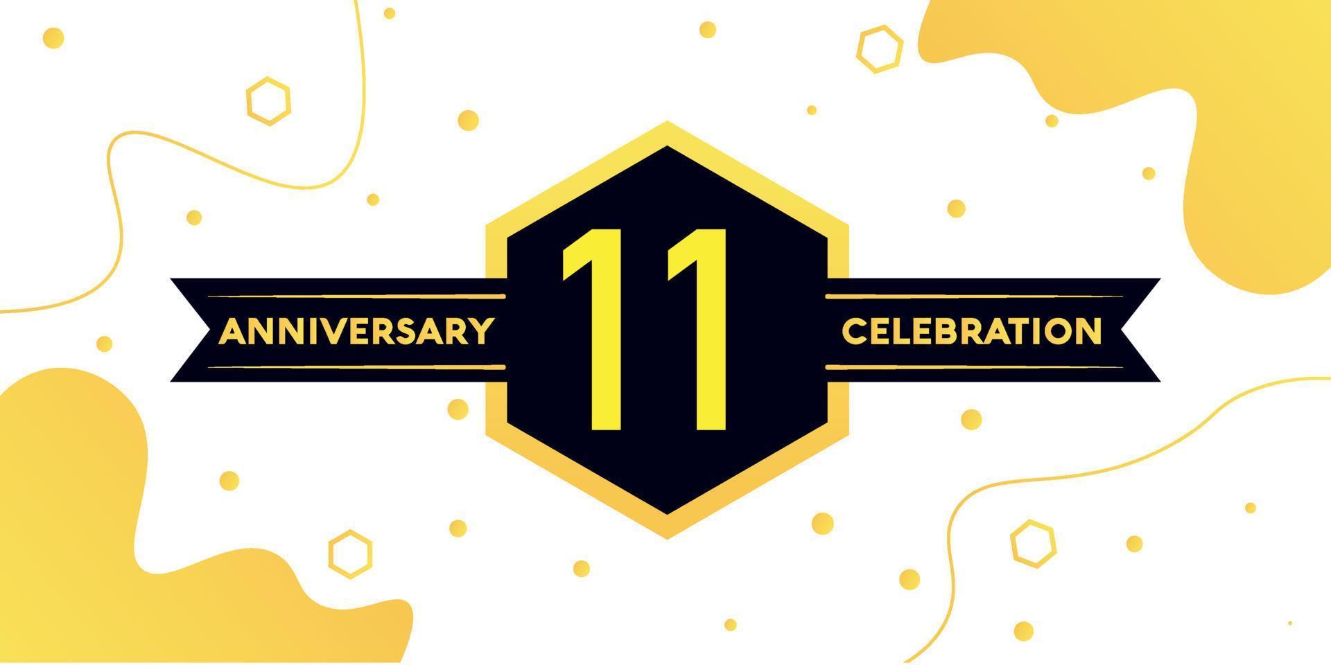 11 years anniversary logo vector design with yellow geometric shape with black and abstract design on white background template