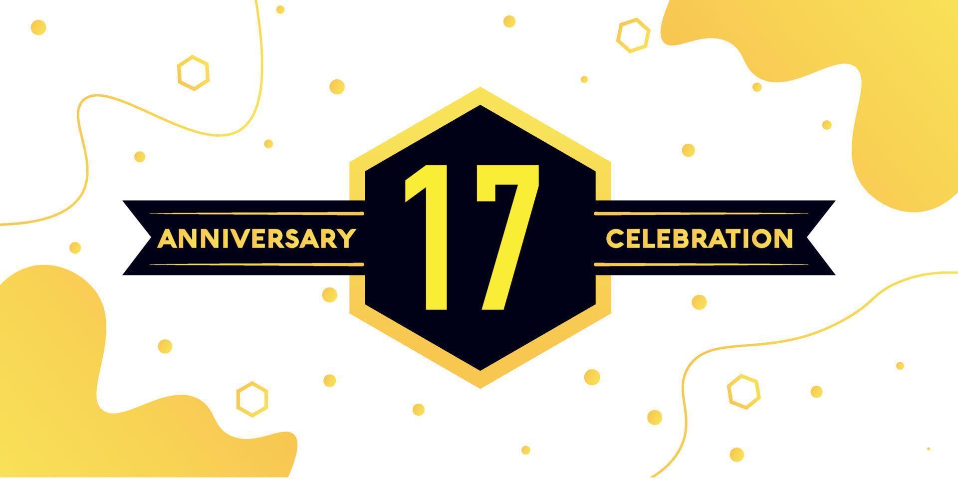 17 years anniversary logo vector design with yellow geometric shape with black and abstract design on white background template