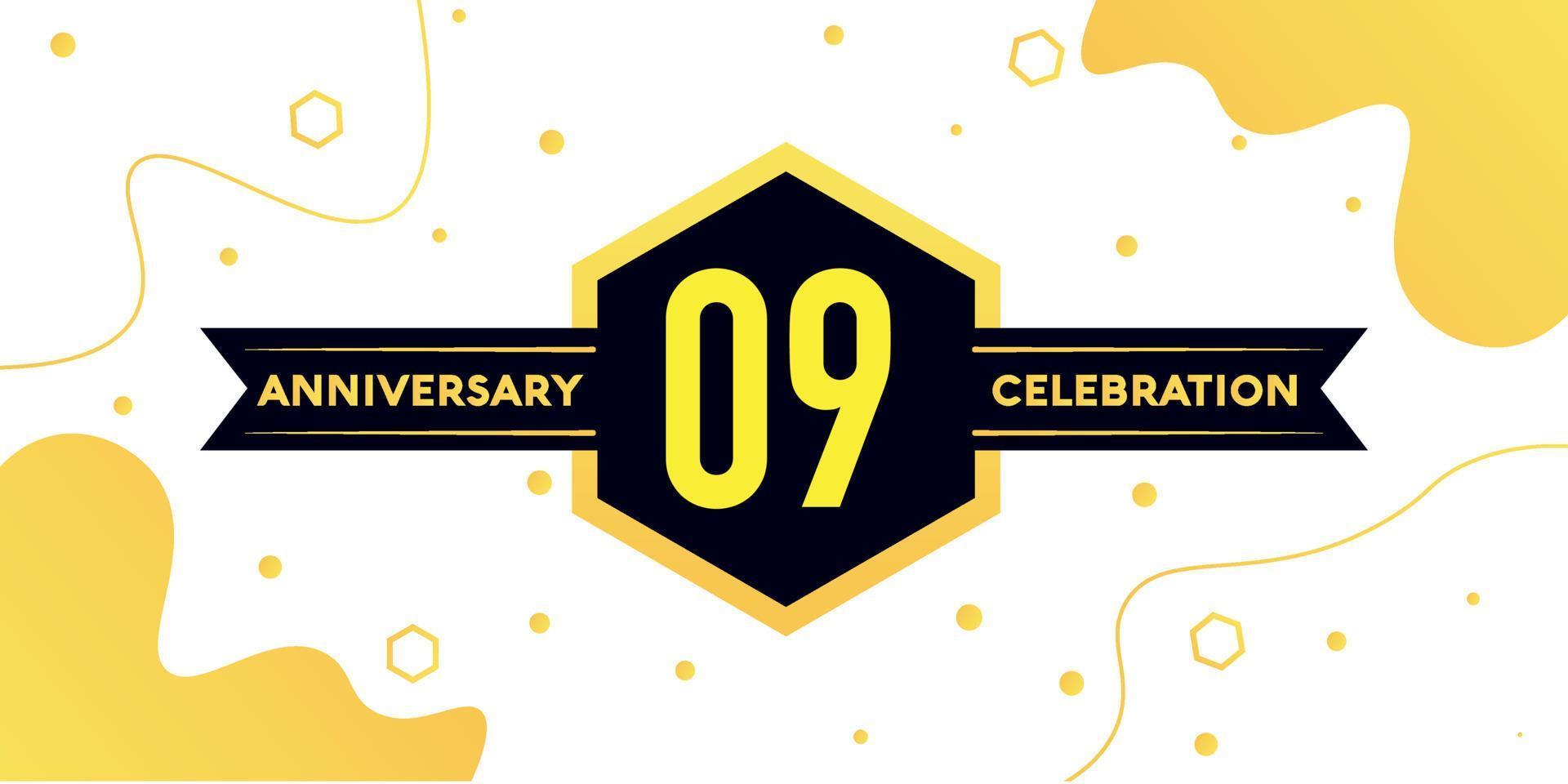 09 años aniversario logo vector diseño con amarillo geométrico forma con negro y resumen diseño en blanco antecedentes modelo