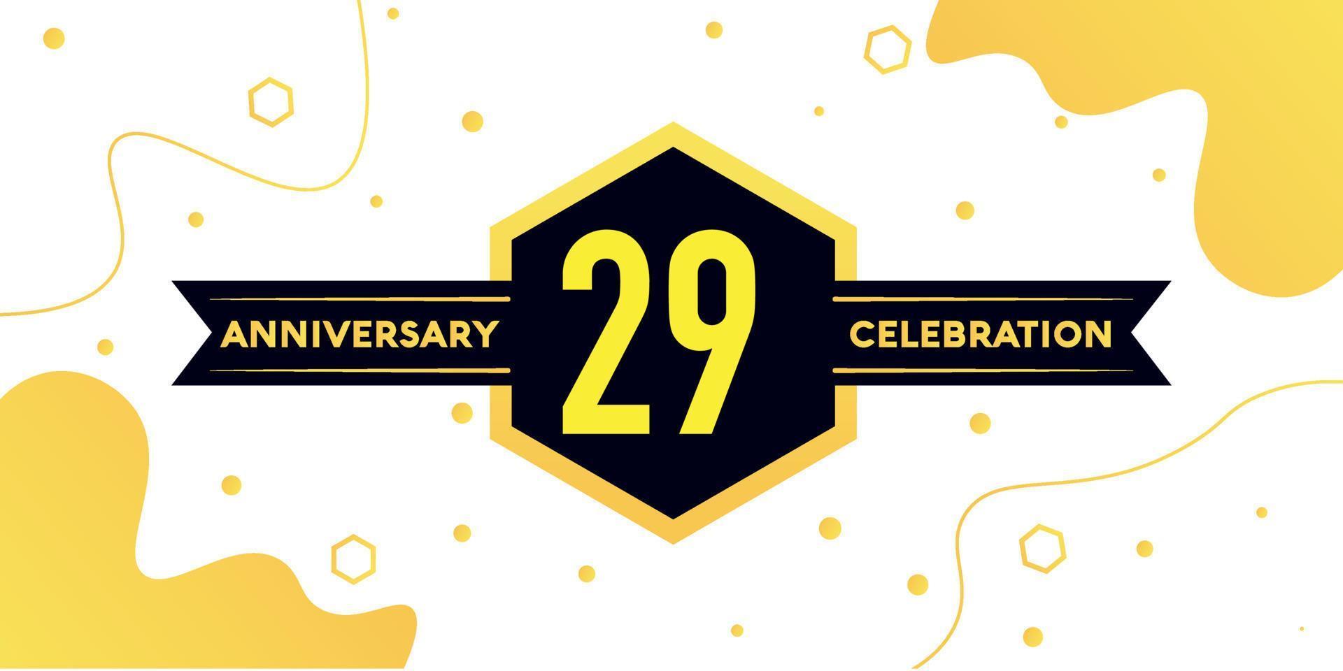 29 years anniversary logo vector design with yellow geometric shape with black and abstract design on white background template