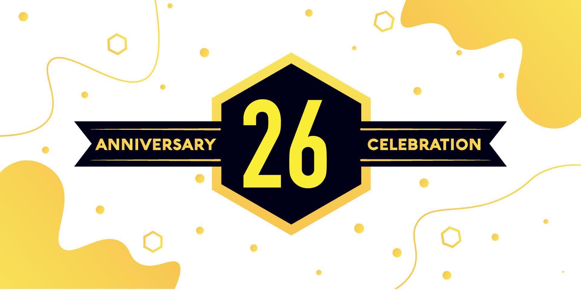 26 años aniversario logo vector diseño con amarillo geométrico forma con negro y resumen diseño en blanco antecedentes modelo