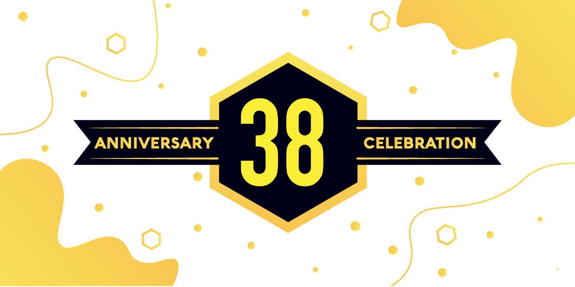 38 years anniversary logo vector design with yellow geometric shape with black and abstract design on white background template