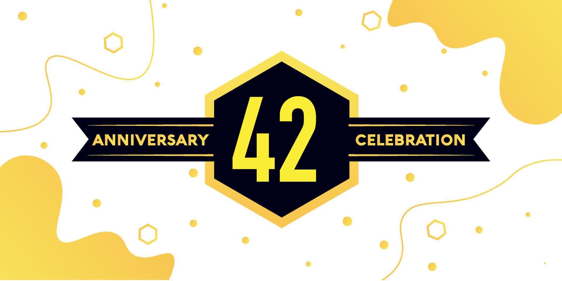 42 years anniversary logo vector design with yellow geometric shape with black and abstract design on white background template
