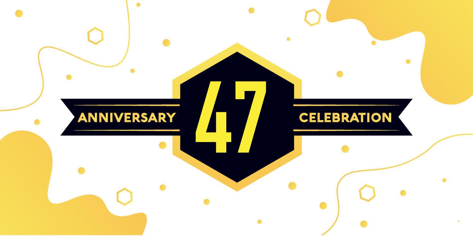 47 years anniversary logo vector design with yellow geometric shape with black and abstract design on white background template