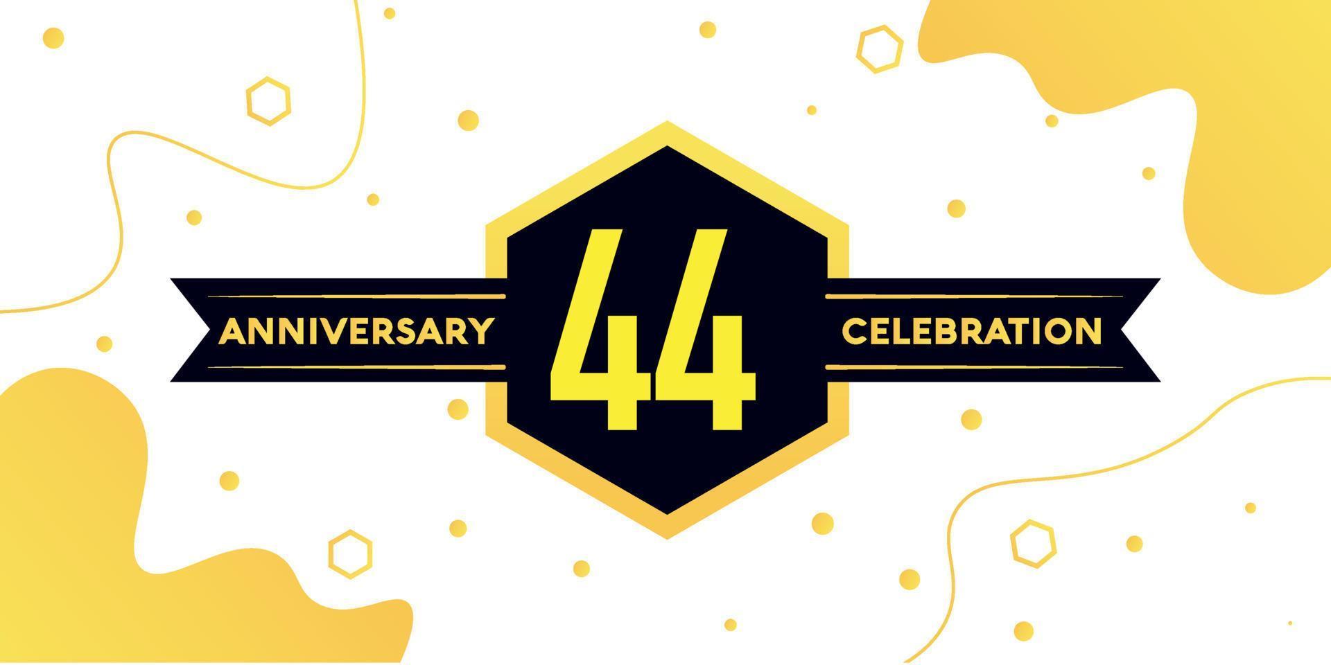 44 years anniversary logo vector design with yellow geometric shape with black and abstract design on white background template