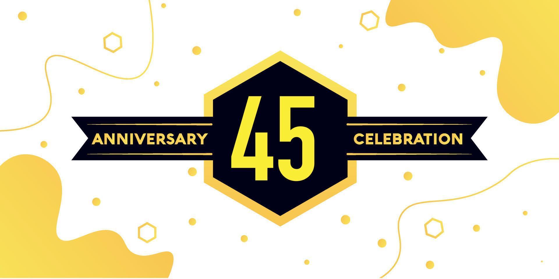 45 years anniversary logo vector design with yellow geometric shape with black and abstract design on white background template
