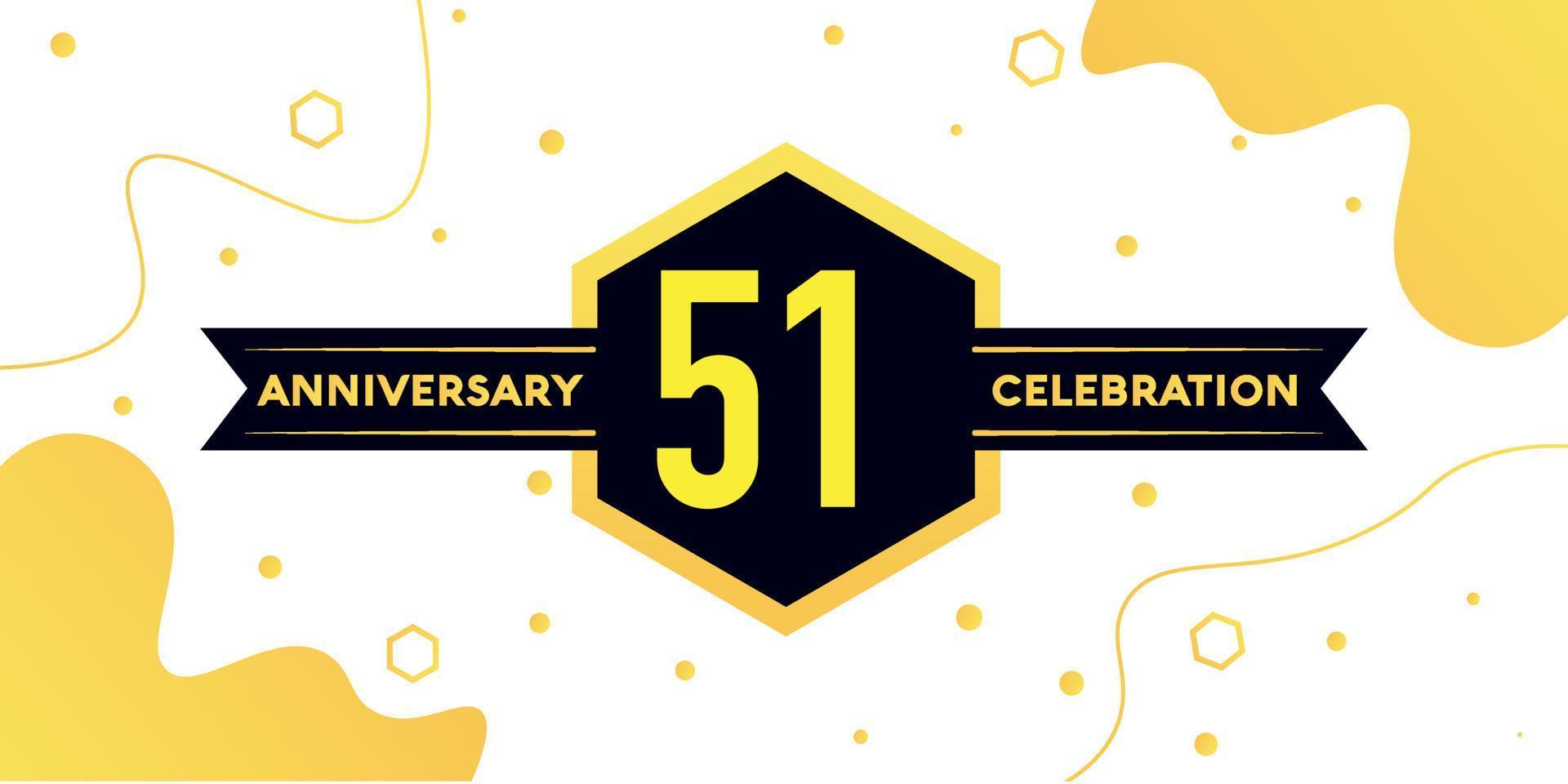 51st  years anniversary logo vector design with yellow geometric shape with black and abstract design on white background template