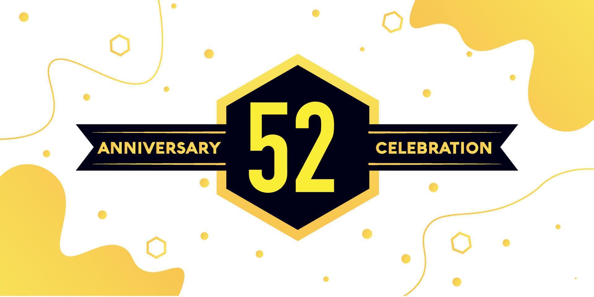 52 years anniversary logo vector design with yellow geometric shape with black and abstract design on white background template