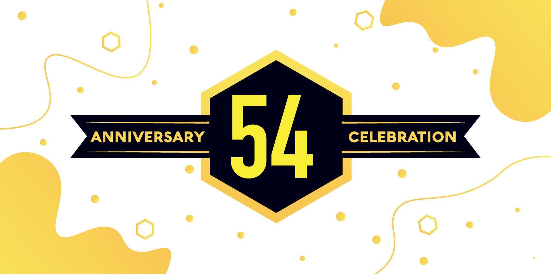 54 years anniversary logo vector design with yellow geometric shape with black and abstract design on white background template