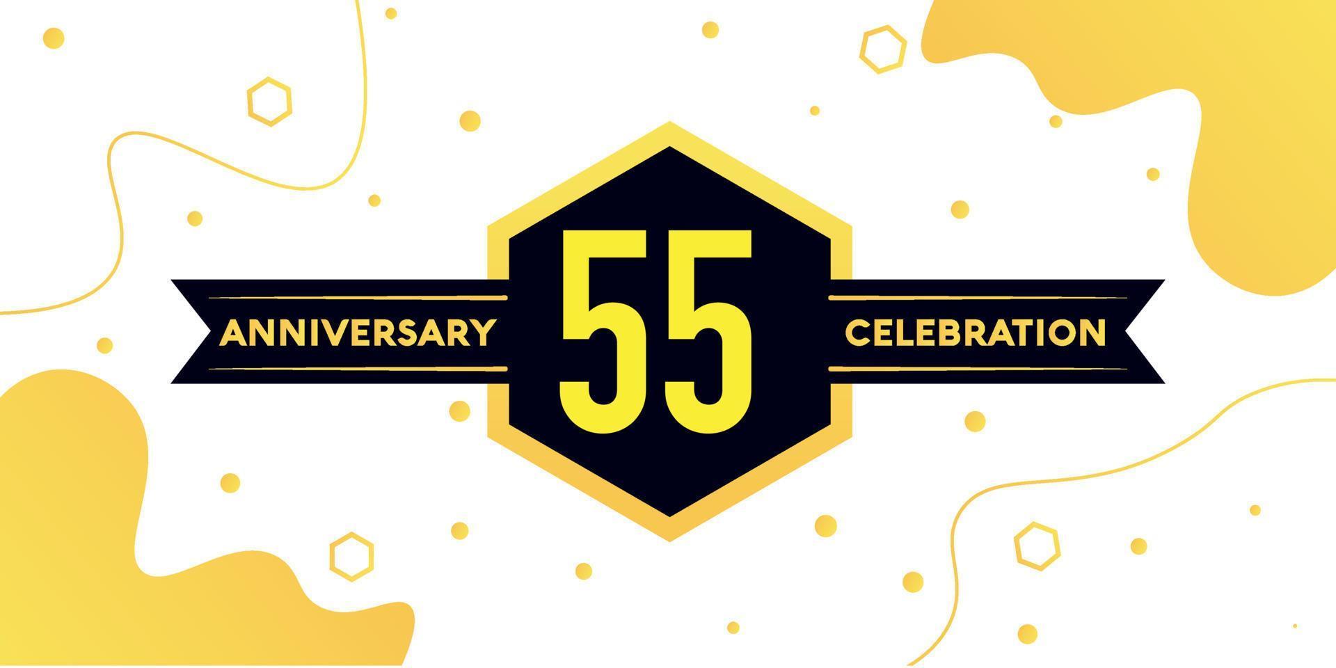 55 years anniversary logo vector design with yellow geometric shape with black and abstract design on white background template