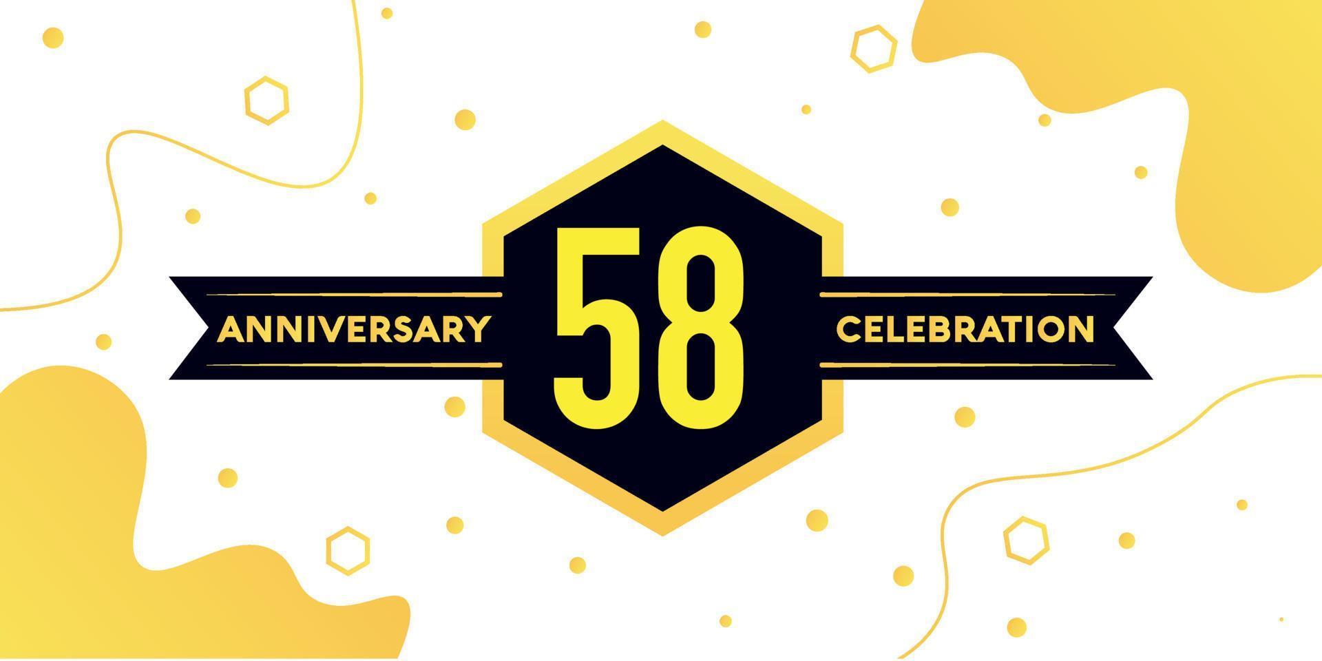 58 years anniversary logo vector design with yellow geometric shape with black and abstract design on white background template