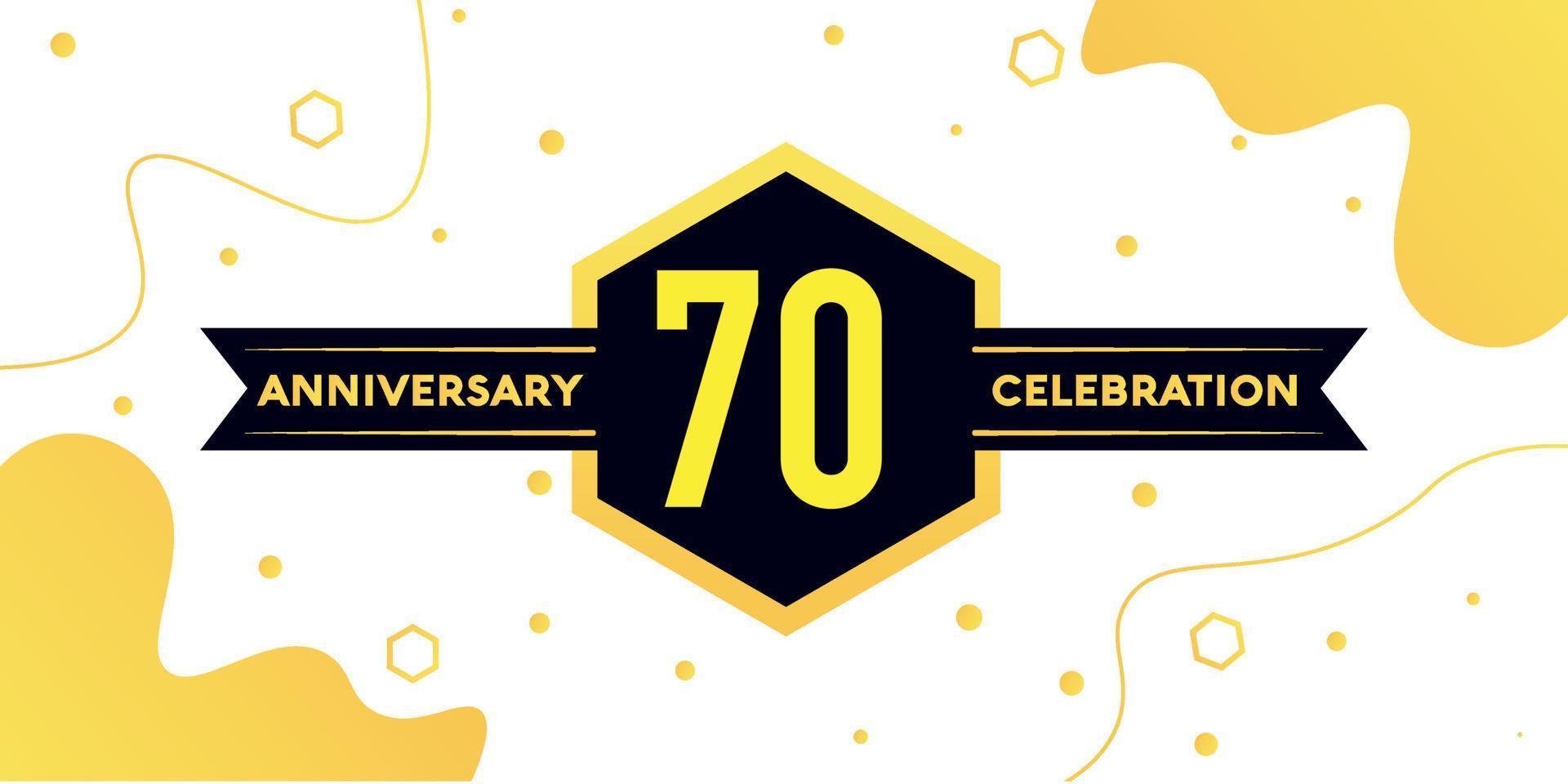 70 years anniversary logo vector design with yellow geometric shape with black and abstract design on white background template